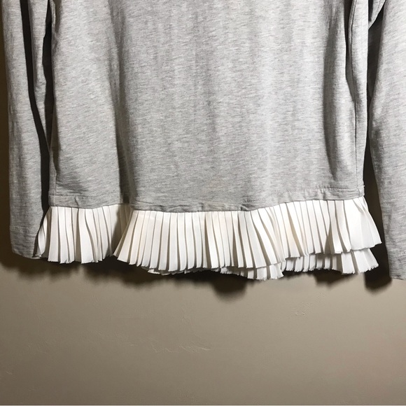 J. Crew Sweatshirt Top Medium Gray White Ruffle Hem Long Sleeve EUC - Picture 6 of 9
